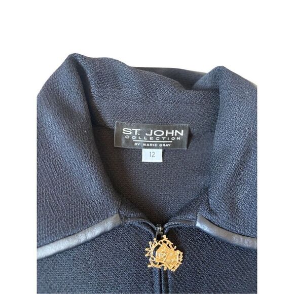 St. John Collection Santana Knit Jacket Blazer Women 12 L Black Zip - Picture 3 of 11